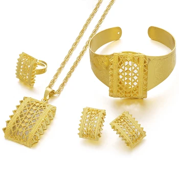 Ethlyn Šperky Nové Etiópskej Zlatá Farba Sady Prívesok, Náhrdelníky, Náušnice, Náramok Krúžok Habesha Šperky Eritrejsko Svadobné Dary S195