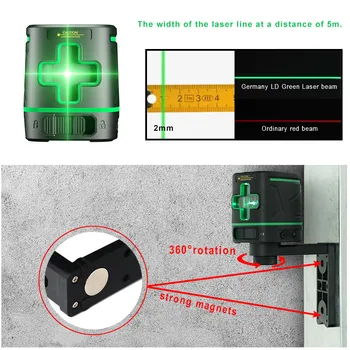 Sndway Nabíjateľná Zelený Laser Úroveň 2 Riadky Lazer Úrovni Nástroja Kríž Line Laser Self-nivelačný Laser-úroveň Nivel Line Laser