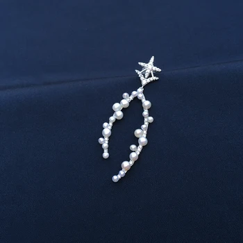 Cheny s925 mincový striebro septembra nové prírodné perly hviezdy, mesiac prívesok dlho mesiac náušnice ženské módne šperky temperament