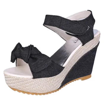 2020 Nové Dizajnér Denim Sandále Ženy Sandále Vysokej Kvality Kliny Vysoké Podpätky Peep-Toe Platforma Topánky Žena Hrubé Dno Sandále