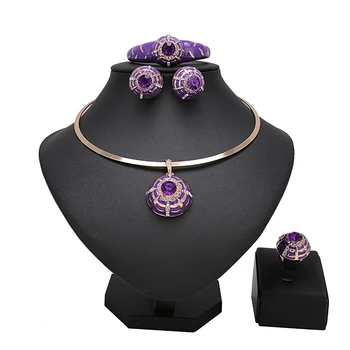 Najlepšie Hot Nové Sady Šperkov z Nehrdzavejúcej ocele fialová smalt olejomaľba Rakúskeho Kryštálu Náušnice Prívesok Náhrdelník Žena accessorie
