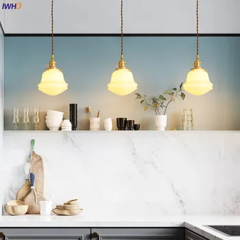 IWHD Biele Sklo LED Prívesok Svietidlá Japonský Štýl Nordic Moderné Medi Prívesok Lampa Visí Svetlá Luminaria Lampara