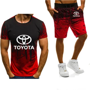 2020 NOVÉ pánske krátke rukáv pre Toyota Auto Logo Vytlačené Gradient Vysoko Kvalitnej Bavlny ležérne Pánske T-Shirt Oblek Nohavice 2ks