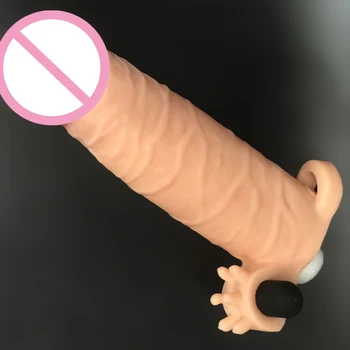 7 palcov L hrubé realistický penis rukávy s bullet vibračný penis rozšírenie rozšírenie kondóm penis extender sex hračka pre muža