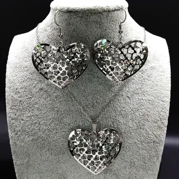 2021 Módne Srdce Nehrdzavejúcej Ocele Earings Náhrdelník Šperky Set Ženy, Strieborná Farba Set Šperkov pendientes de plata S178451