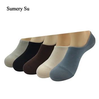 5 Párov/Veľa Členkové Ponožky Mužov Jar Leto Farbou Bambusové Vlákno Non-Slip Silicone Neviditeľné Ponožky Muž