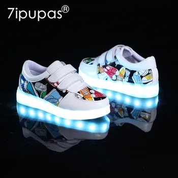 7ipupas Nový detí svetelný topánky USB nabíjanie topánky Boy & dievčatá plátno vzor led topánky 7 farieb vonkajšie žiariace tenisky