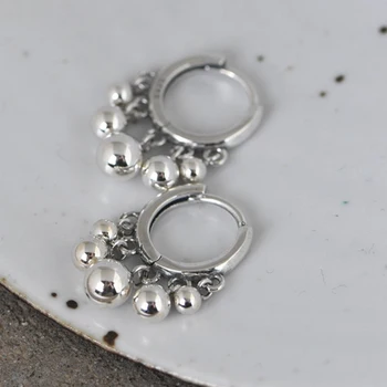 BALMORA Reálne 925 Sterling Silver Perličkové Náušnice Pre Mužov, Ženy Retro Strapec Ucho Slučky Dangler Ucho Stud Ručne vyrábané Šperky Darček