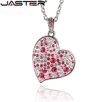 JASTER Diamond krištáľové srdce USB Flash disk Láska srdce Náhrdelník Memory Stick Pero Jednotky kl ' úč 4GB/8GB/16GB/32GB/64GB