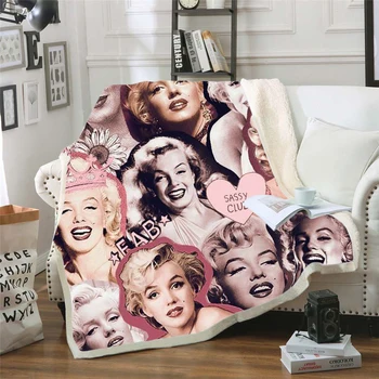 Marilyn Monroe 3d vytlačené fleece deka pre Lôžok Turistika Piknik Hrubé Deka Moderný prehoz cez posteľ Sherpa Hodiť Deka štýl-3