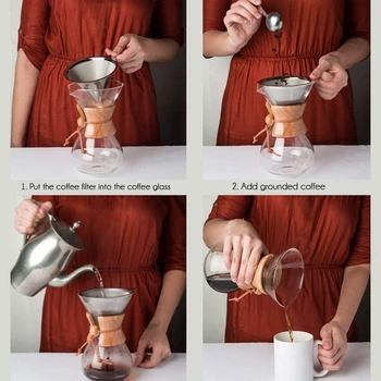 400 ml Tepelne-odolné Sklo Coffee Pot s Nerez Filter Odkvapkávaniu Kávy Kanvica Dripper Zalejeme Kávy Barista Nástroj