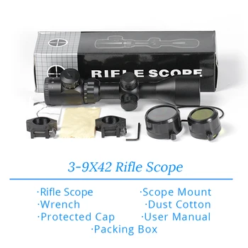 3-9x42 Riflescope Pohľad Taktické Lov Optika Airsoftové Zbrane Odbory Sniper Reticle Pohľad Lunette