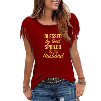 Ježiš T-Shirt Boh Košele Hubby Wife Cirkvi Topy Boh Ich Požehnal Poškodené Môj Manžel Ženy Tshirts Bežné Slogan Tees