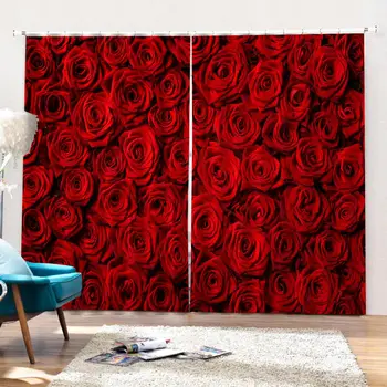 Červená RoseFloral Dvere Windows Záclony Kvetinový Zahustiť Obývacej Izby, Spálne, Dekoračné Kuchynské Záclony A Závesy Na Mieru Dropship
