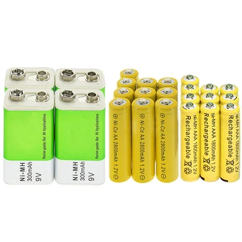 9v 300mAh+AA Ni-Cd 2800mAh+AAA NI-MH 1800mAh 1.2 V Nabíjateľná Batéria žltá