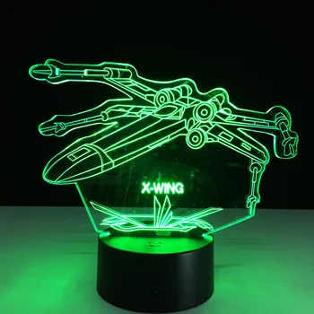 Star Wars: X-Wing Akrylových 3D Nočné Svetlo LED Stereo Vision 3D Lampa 7 Farieb Zmena USB Spálňa Nočné svetlo Stolná lampa