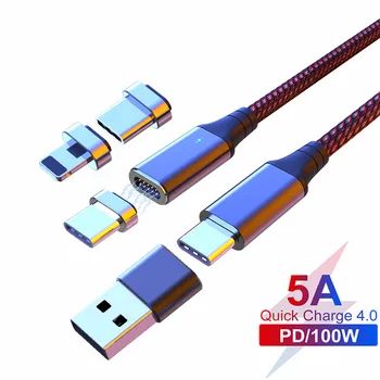 5A 100W PD Magnetickú Nabíjačku USB Typu C, USB C Kábel Pre MacBook Super Rýchle Nabíjanie Údajov Magnetické Drôt Pre xiao 10 pro Kábel