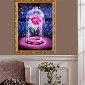 GLymg Diy Rose Hodiny Diamond Maľovanie Plný Vrták Námestie Dekorácie Kamienkami Výšivky Samolepky Na Stenu Miestnosti Dekorácie