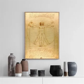 Klasická Slávny Vitruvian Man, Štúdium Proporcie Leonardo da Vinci olejomaľba na Plátne Plagáty Tlačiť Obrázky Obývacia Izba