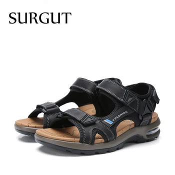 SURGUT Značky Hot Predaj Letné Módy Plážové Sandále Mužov Topánky Duté Kvalitné Sandále Svetlo pravej Kože Pohodlie Sandále