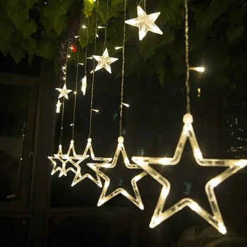 220V LED Star Opony String Svetlá Diaľkové Ovládanie EÚ Plug Svadobné Party Nový Rok Vianočné Dekorácie pre Domov Víla Svetlo