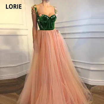 LORIE Elegantné Prom Šaty Dĺžka Podlahy Šaty pre Ženy Milú 3D Kvety A-Line Ružová Večerné Šaty Strany Celebrity Šaty