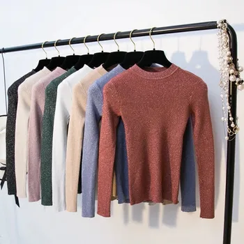 Nové-prichádza Jeseň a v Zime Svieti O-krku Pulóvrov, Svetrov Primer tričko dlhý rukáv, Krátke kórejský Slim-fit tesný sveter
