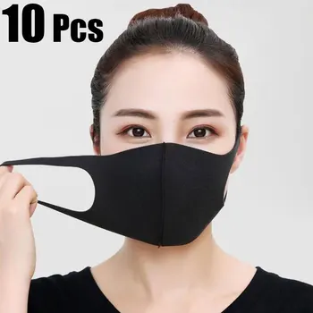 10 Ks Tvár, Ústa Maska Anti-Infekcie Vírusom Black Mouthmask Pre Unisex Proti prachu Úst Facemask Umývateľný Dych Popruhy Veľkoobchod