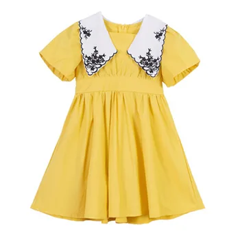 2020 Baby Girl Letné Šaty Výšivky Golier Bublina Rukávy Batoľa Detský Princess Narodeniny Šaty Vestidos Dieťa Oblečenie