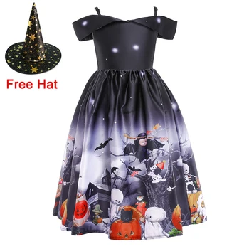 Zimné Halloween Šaty Dievča Kostým Tekvica Čarodejnice Upír Ghost Dieťa Obliekať Strany Prom Cosplay Vianočné Princezná Šaty 8-12 Rokov