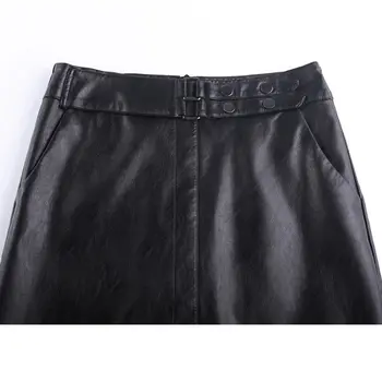 Vrecko Kožené Sukne Strednej dĺžky 2020 Jeseň a v Zime PU Sukne Veľkosť Jednoduché Ženy Oblečenie Bežné Slim Black Saias f2914