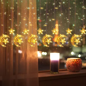2,5 M 138leds moon star Lampa LED Vianočné Opony String Svetlá AC110V/220V Ramadánu Svadobné Nový Rok Party Dekorácie Svetlá