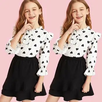 2020 Dieťa Dievča Deti jeseň oblečenie Lásku tlač balíku biela Long-Sleeve tlačidlo Tričko Topy black Prehrabať Tutu Sukne oblečenie