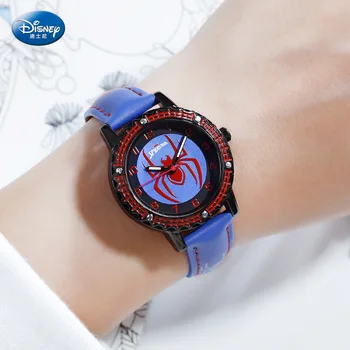 Disney quartz hodinky vodotesné zliatiny Kožené Spiderman roztomilé deti hodinky Jednoduché 3Bar Zliatiny Sklo