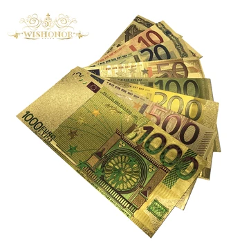 8pcs/veľa Farieb Eurových Bankoviek Sady 5 10 20 50 100 200 500 1000 EUR Zlato, Bankovky v 24K Gold Falošné Papierové Peniaze na Zbierku