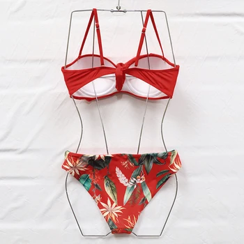 Riseado Sexy Bikiny Push Up Plavky Ženy Červené Plavky 2021 Prehrabať Bikini Set Kvetinový Tlač Plávať Nosenie Remienok Plavky