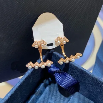 UMGODLY Luxusné Značky ružové Zlato Strieborná Farba Vlny Cik-cak Stud Náušnice s Perlami Cubic Zirconia Ženy Šperky