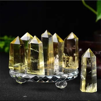 Prírodné Citrine Crystal Prútik Bod Sedem Star Pole Skvelé pre Meditácie Domov Fengshui Dekorácie Čakier Reiki Kameň