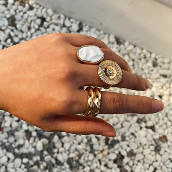 IngeSight.Z 3ks/Set Punk Imitácia Perly Krúžky Vintage Zlatá Farba Crystal Geometrické Koleno Prst Veľké Prstene pre Ženy Šperky