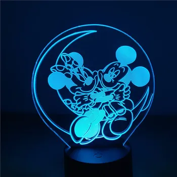 Disney Mickey Minnie Mouse Cartoon LED Nočné Svetlo pre Deti 7Colors Zmena 3D LED Dekoratívne Stolové Svietidlo pre Spálne Dary