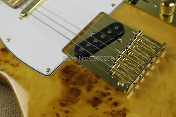 Custom Shop telecast elektrická gitara burl javor kryt lipa telo 22frets hmatníkom zlato hardvéru vysokej kvality tl gitara