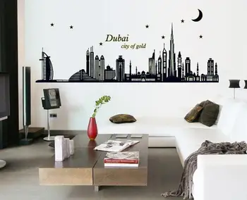 TECHOME Dubaj Siluetu Svietiace Nálepky nástenná maľba Kreatívne HOBBY Samolepky na Stenu Domova Obývacej Izbe PVC Odstrániť Tapety
