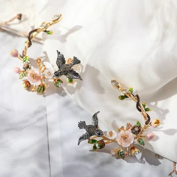 Vanssey Módne Šperky Kvet, Vták Prírodná perleť Shell Smalt Cubic Zirconia Hoop Náušnice Príslušenstvo Ženy 2019 Nové
