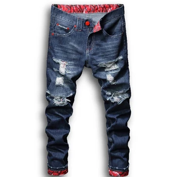 Módne pánske r Jeans Modrá Farba Streetwear Punk Nohavice Hip Hop Rifle Mužov Slim Fit Cargo Nohavice Homme