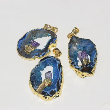 Prírodné Plátok Modrý Kameň prívesky pre šperky, takže ženy 2020 zlatenie Druzy Amulet veľké Nepravidelných kameňov bod gem srdca