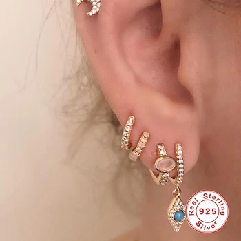 BOAKO 925 Sterling Silver Šperky Pre Ženy Star & Očných kvapiek Náušnice Obruče Earings Luxusné Tyrkysové Jemné Šperky Pendientes Darček