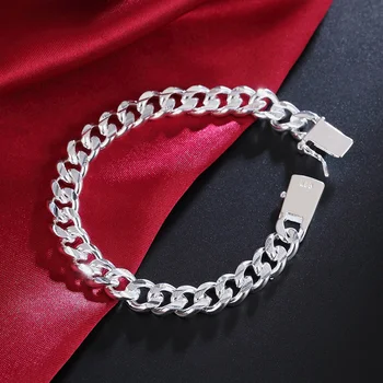 Nový High-kvalitné Ženy Muži Ušľachtilý 925 Sterling Silver Náramky Jemné Šperky, Darčeky Mens 10 mm Námestie Pekné Šperky Náramok