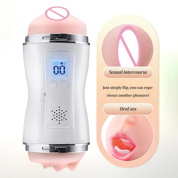 Muž masturbator 12 frekvencia silné vibrácie LCD TPE skutočná vagína Inteligentný hlasový orálny sex dospelý samec masturbácia, sexuálne hračky